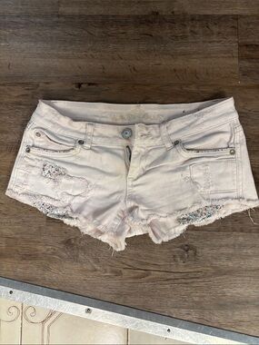 Almost Famous Pale Pink Distressed Denim Shorts with Sequin Insets